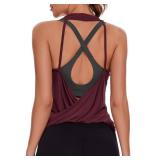Womens Summer Open Back Yoga Tops Halter Backless Workout Tank Top Loose Fit Athletic Shirts Gym Activewear for Women Wine S