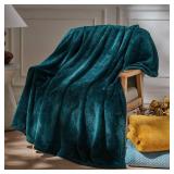 NEWCOSPLAY Super Soft Twin Blanket Dark Teal Premium Silky Flannel Fleece Leaves Pattern Lightweight Bed Blanket All Season Use (Dark Teal, Twin(60\x80\in))in