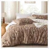Bedsure TwinTwin XL Comforter Set - Brown Bed Set, 2 Pieces Cute Floral Bedding, 1 Soft Reversible Botanical Flowers Comforter and 1 Pillow Shams