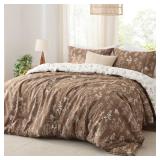 Bedsure TwinTwin XL Comforter Set - Brown Bed Set, 2 Pieces Cute Floral Bedding, 1 Soft Reversible Botanical Flowers Comforter and 1 Pillow Shams