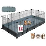 VISCOO 12 Panels Small Animal Playpen, 48\ x 24\in x 16\in Pet Playpen with Waterproof Mat, CandC Cage for Guinea Pigs, Puppy Play Pen, Bunny Playpen, Indoor Outdoor Portable Metal Wire Yard Fencein