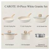 CAROTE Pots and Pans Set Nonstick, White Granite Induction Kitchen Cookware Set, 10 Pcs Non Stick Cooking Set wFrying Pans and Saucepans(PFOS, PFOA Free)