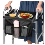 HOOMTREE Walker Tray for Folding Walker, Trays for Walkers for Seniors Detachable with Cup Holder,Walker Trays for Rolling Folding Walker,Walker Accessories for Elderly (Black with Baffles)