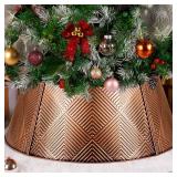 Brightever Christmas Tree Collar, 28 Metal Tree Skirt for Xmas Tree Decor, Bronze Christmas Trees Base Cover Waterproof, Christmas Tree Collars for Artificial and Real Trees, Easy to Assemble