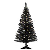 4ft Lighted Artificial Black Christmas Tree, Not Pre-lit Black Tinsel Pine Trees with Lights, Ideal for Ideal for Home, Office, and Xmas Party Décor - Includes Stand