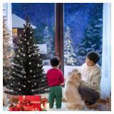 4ft Lighted Artificial Black Christmas Tree, Not Pre-lit Black Tinsel Pine Trees with Lights, Ideal for Ideal for Home, Office, and Xmas Party Décor - Includes Stand