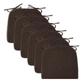 Ruqmuis Chair Cushions for Dining Chairs, 2\ Thick Seat Cushions for Kitchen Chairs, D-Shaped Chair Pads with Washable Cover, Ties and Non Slip Backing, 17ftft x 16ftft, Set of 6, Brownin