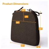 Ruqmuis Chair Cushions for Dining Chairs, 2\ Thick Seat Cushions for Kitchen Chairs, D-Shaped Chair Pads with Washable Cover, Ties and Non Slip Backing, 17ftft x 16ftft, Set of 6, Brownin