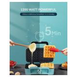 FOHERE Waffle Maker 3 in 1 Sandwich Maker 1200W Panini Press With Removable Plates and 5-gear Temperature Control, Non-stick Coating Easy to Clean,Indicator Lights, Blue