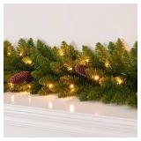 AMERZEST 9 FT Christmas Garland Pre-lit 70 LED Lights Holiday Artificial Decor for Stairs Mantle Door Indoor Outdoor Garland with Battery Operated Timer
