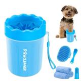 Professional 7 in 1 Dog Paw Cleaner for Dogs and Cats - Includes 1 Portable Paw Washer, 1 Bath Brush, 2 Dog Toothbrushes and 3 Absorbent Towels Note: Fits Paws up to 2 Inches Wide (Small, Blue)