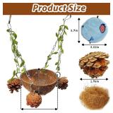 PINVNBY Natural Coconut Shell Bird Nest for Cage Coconut Fiber with Warm Pad Coconut Hide Bird Swing Toys for Bird Conure, Budgie, Cockatiel, Lovebird, Sugar Glider, Canary, Hamster
