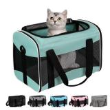 Cat Carrying Case Pet Dog Carrier Soft-Sided Cat Bag Airline Approved, Pet Travel Carrier Up to 15 Lbs, Collapsible Cats Carrier Dog Carrier for Medium Small Cats Dogs(17x11x11 Green)