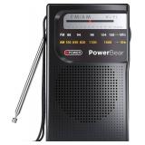 PowerBear Portable Radio | AMFM, 2AA Battery Operated with Long Range Reception for Indoor, Outdoor and Emergency Use | Radio with Speaker and Headphone Jack (Black)