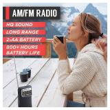 PowerBear Portable Radio | AMFM, 2AA Battery Operated with Long Range Reception for Indoor, Outdoor and Emergency Use | Radio with Speaker and Headphone Jack (Black)