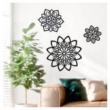 Zzbakress 3 Pieces Metal Flowers Wall Decor, Black Wall Decors, Flower Art Wall Decor Farmhouse Wall Decoration Multiple Flowers Hanging Decor for Bathroom Living Room Garden Office (Black Elegant)