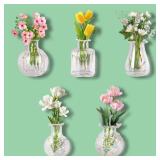 ZOYVUX Cute Mini Vase Magnets for Fridge, Tiny Plant Glass Vases with Flowers, Magnetic Refrigerator Decor for Kitchen, Office, Locker (5 Pack)