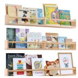 birola Nursery Book Shelves for Kids Rooms - 32 Inches Floating Wall Bookshelves Set of 3, Space-Saving Nursery Shelves with Beads Design for Kids Room, Bedroom and Study Room(Natural)