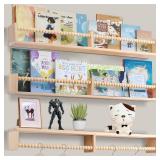birola Nursery Book Shelves for Kids Rooms - 32 Inches Floating Wall Bookshelves Set of 3, Space-Saving Nursery Shelves with Beads Design for Kids Room, Bedroom and Study Room(Natural)
