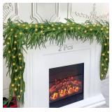 2Pcs 6 Ft Artificial Norfolk Pine Garland with 50 LED Lights,Winter Pine Christmas Garland with Lights,Real Touch Faux Greenery Garland for Mantle Fireplace,Table,Window,Outdoor Christmas Decorations