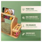 Yarn Holder for Crochet Accessories  Durable Bamboo Wood Knitting Accessories Yarn Storage Organizer with Built-in Phone Stand  Tangle-Free Dual Rods and Tool Holder  Works with Skein, Cake, Bal