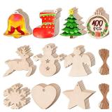 Max Fun 100PCS DIY Wooden Christmas Ornaments Unfinished Predrilled Wood Circles for Crafts Centerpieces Holiday Hanging Decorations in 10 Shapes