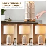 Cinkeda Boho Table Lamps Set of 2, Farmhouse 3-Way Dimmable Touch Nightstand Lamp with 2 USB Charging Ports, White Vintage Bedside Lamp for Bedroom Living Room End Table (Bulbs Included)