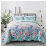 HoneiLife Queen Quilt Bedding Set - Floral Quilt Sets for Queen Bed, 3-Piece Wildflower Bedspreads,Botanical Coverlets Bed Cover, Microfiber Bedding Set All Season Quilts-Dream Garden,Purple