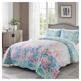 HoneiLife Queen Quilt Bedding Set - Floral Quilt Sets for Queen Bed, 3-Piece Wildflower Bedspreads,Botanical Coverlets Bed Cover, Microfiber Bedding Set All Season Quilts-Dream Garden,Purple