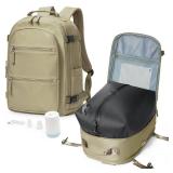 VGCUB Small Vacuum Backpack Wravel with Electric Pump Vacpack System Storage Compression Laptop Work Business Waterproof College Bags Casual Daypack Carry on Backpacks for Women Men Khaki Upgrade