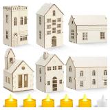 Weysat 6 Pieces Large Christmas Village Set Christmas Wooden Houses with LED for Crafts Xmas Town Large Wooden Village Buildings for Crafts Xmas Decor (Countryside)