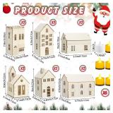 Weysat 6 Pieces Large Christmas Village Set Christmas Wooden Houses with LED for Crafts Xmas Town Large Wooden Village Buildings for Crafts Xmas Decor (Countryside)