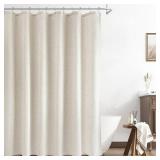 Naturoom Natural Linen Shower Curtain, Country Boho Farmhouse Bath Decor Beige Shower Curtains for Bathroom Neutral Cloth Weighted Textured Fabric Bath Curtain Liner with Hooks, Cream, 72 Inch