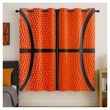 Sports Basketball Ball Blackout Curtains for Girls Boy Home Decor, Surface Texture Closeup Grommet Thermal Insulated Drapes Darkening Window Curtain for Bedroom Living Room, 42 x 45 Inch