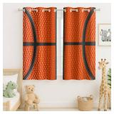Sports Basketball Ball Blackout Curtains for Girls Boy Home Decor, Surface Texture Closeup Grommet Thermal Insulated Drapes Darkening Window Curtain for Bedroom Living Room, 42 x 45 Inch