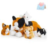 Houwsbaby 5-Piece Cat Plush Toy Set - Mommy Cat with 4 Kittens, Kitty Surprise, Parent-Child Stuffed Animals for Kids, 17ftft