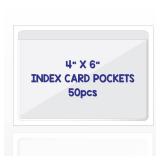 Clear Adhesive 4\ x 6\in Index Card Pockets with Top Open for Loading, 50 Pack, Plastic Labels Holders for Storage Bins and Library Card, Organizing and Protecting Your Index Cards or Photosin
