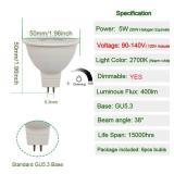 CIKAMIO mr16 led Bulb dimmable 120v 110V 5W Spot Light 2700K Warm White Soft White gu5.3 cob 50w Halogen Bulb replacment for mr16 Fixture Tracking Light (110-130V dimmable 2700K)