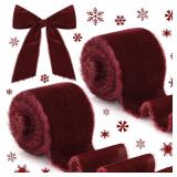 6 Yards Velvet Wrapping Ribbon, 2 Roll Wedding Silk Frayed Handmade Velvet Ribbon for Wrapping Wedding Bouquet Invitation Cards Handmade Crafts Bouquet Gift Wreaths Decor (Burgundy, 2 Inch)