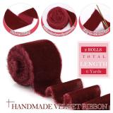 6 Yards Velvet Wrapping Ribbon, 2 Roll Wedding Silk Frayed Handmade Velvet Ribbon for Wrapping Wedding Bouquet Invitation Cards Handmade Crafts Bouquet Gift Wreaths Decor (Burgundy, 2 Inch)