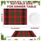 Christmas Placemats Set of 6 Red and Green Plaid Plastic Table Mats Recyclable Place Mats Washable Farmhouse Holiday Table Decoration for Indoor Outdoor Christmas Party Kitchen Dining