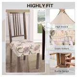 SearchI Stretch Dining Chair Seat Covers Set of 4, Soft Removable Washable Seat Covers for Dining Chairs, Dining Room Seat Cover Protector (Rear-Covered, Brown Flowers)