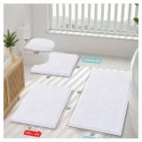 Smiry Luxury Chenille Bathroom Rugs 30x20, Extra Soft and Absorbent Shaggy Bath Mat, Machine Washable, Non-Slip Plush Carpet Runner for Tub, Shower, and Floor, Home Decor Accessories, White