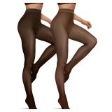 Vertvie 2 Pairs Fleece Lined Tights for Women Thermal Pantyhose Fake Translucent Winter Warm Tights Thick Leggings (300g-Thick Fleece,Coffee SheerBlack Sheer,Small-Medium)