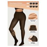 Vertvie 2 Pairs Fleece Lined Tights for Women Thermal Pantyhose Fake Translucent Winter Warm Tights Thick Leggings (300g-Thick Fleece,Coffee SheerBlack Sheer,Small-Medium)