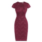 GRACE KARIN Cocktail Dress for Women Cap Sleeve Lace Dress for Wedding Guest Business Casual Dresses Burgundy M