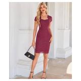 GRACE KARIN Cocktail Dress for Women Cap Sleeve Lace Dress for Wedding Guest Business Casual Dresses Burgundy M