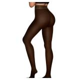 OEAK Womens Fleece Lined Leggings Sheer Translucent Tights Pantyhose Thermal High Waisted Footed Tights Warm Black 220g SM