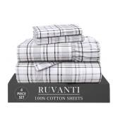RUVANTI 4 Pcs Cotton Sheets - 100percent Natural Cotton Soft, Lightweight and Breathable Crispy Percale Bed Sheets, Twin Sheets Set 16\ Deep Pockets, Open Checkin