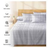 RUVANTI 4 Pcs Cotton Sheets - 100percent Natural Cotton Soft, Lightweight and Breathable Crispy Percale Bed Sheets, Twin Sheets Set 16\ Deep Pockets, Open Checkin